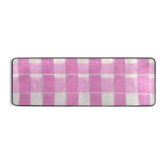 Pink Grid Runner Rug for Hallways Kitchen Non Slip 2'x 6' Washable Hall Carpet for Bedroom Entryway Laundry Room