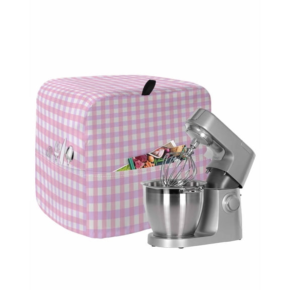 Pink Grid Stand Mixer Dust Cover with Storage Pocket & Handles,Checkered Plaid Gingham Lattice Trellis Print Fits All Tilt Head & Bowl Lift Kitchen Appliance Cover Organizer Accessories,4.5-5 Quart