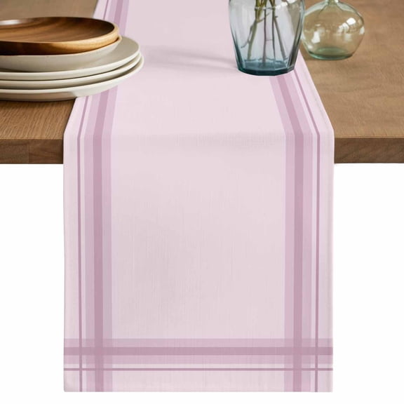 Pink Grid Table Runner 72 Inches Long, Modern Minimalist Stripes Art Cotton Linen Table Runners Dresser Scarves, Decorative Fabric Tabletop Scarf Furniture Cover for Home Dinner Party 13"x72"