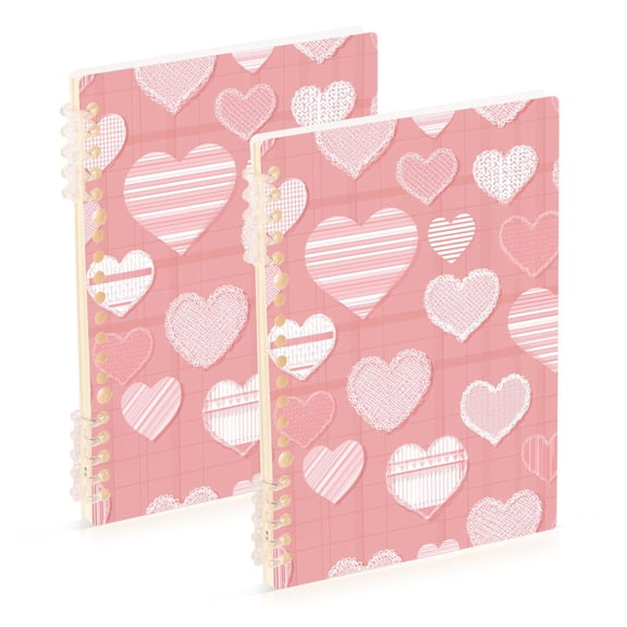 Pink Grid with Lace Heart Valentine Notebook Detachable Coil Notebook Diary Plan Book A5 Size 60 Pages 2 Pack