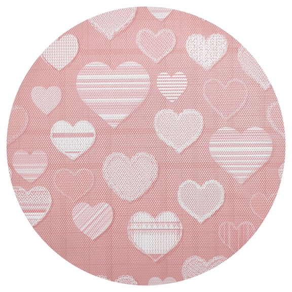 Pink Grid with Lace Heart Valentine PVC Round Grid Placemat Table Mat 1 Pc 15.4" x 15.4"