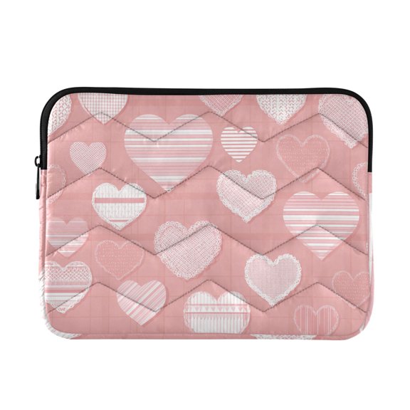Pink Grid with Lace Heart Valentine Quilted Laptop Protective Cases Computer Sleeves Tablet Bags Briefcases M