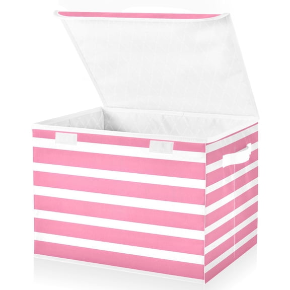 Pink Grids Storage Basket for Shelves Foldable Container Organizer for Organizing Toys Clothes Books with Handles