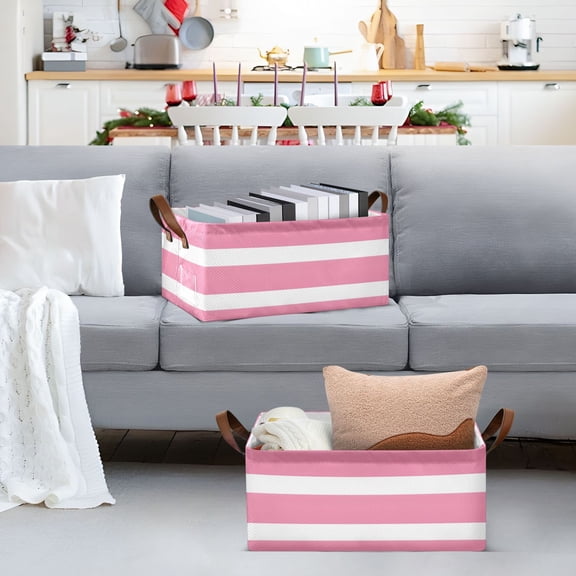 Pink Grids Storage Bins with Handles Foldable Storage Baskets for Shelves Organizer Cloth Baskets