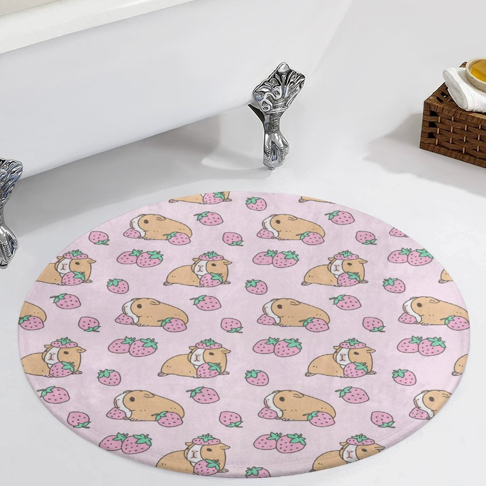 Pink Guinea Pig And Strawberry Pattern Round Carpet Circle Rug Outdoor ... - Guinea Pig Carpet Ideas