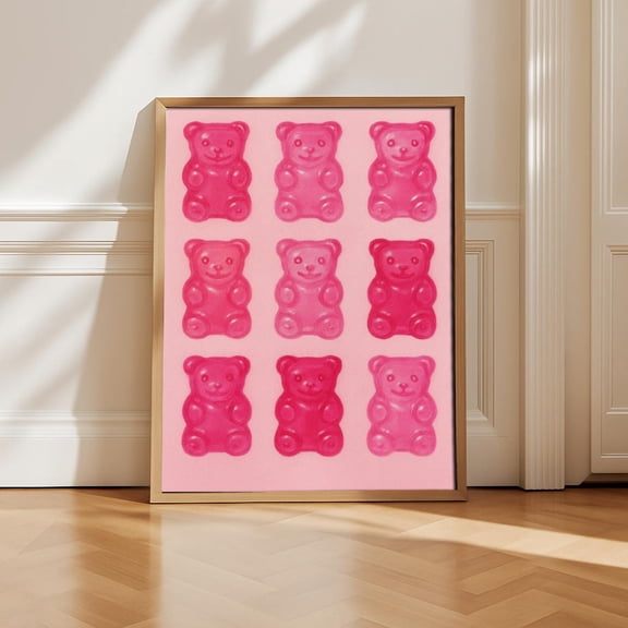 Pink Gummy Bear Print Playful Candy Wall Art Poster Decor, Unframed Poster Size 12x18 F03.1.22l1334