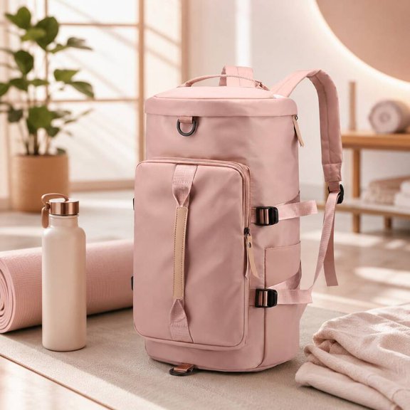 Pink Gym Backpack With Shoe Compartment And Laptop Sleeve