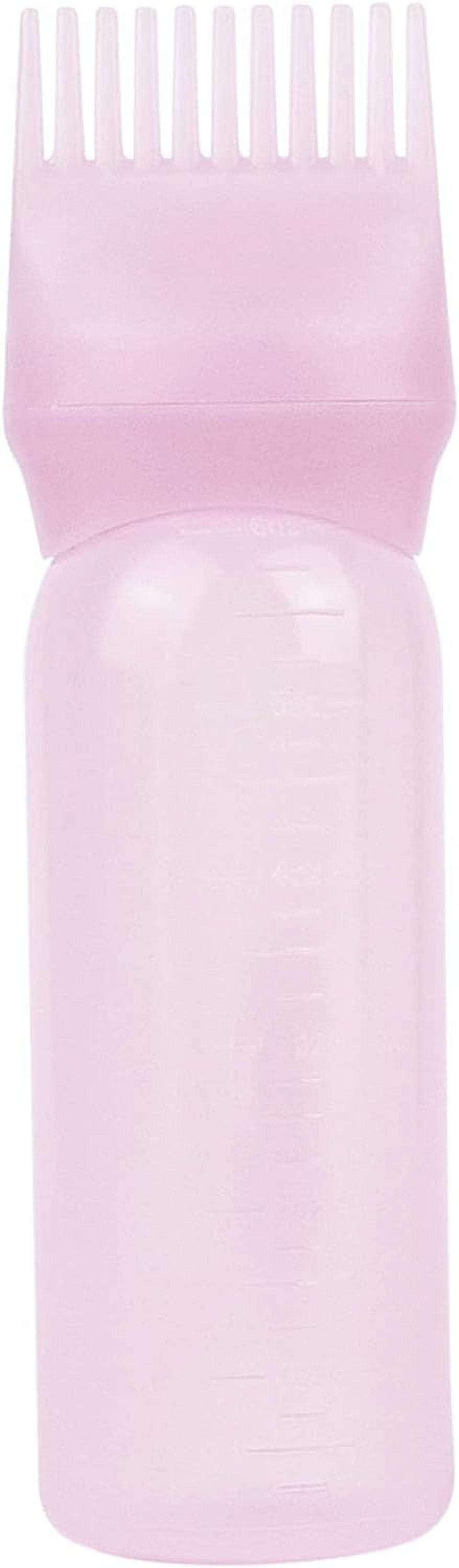 , Pink Hair Dye Applicator Brush Bottle Root Comb with Graduated Scale