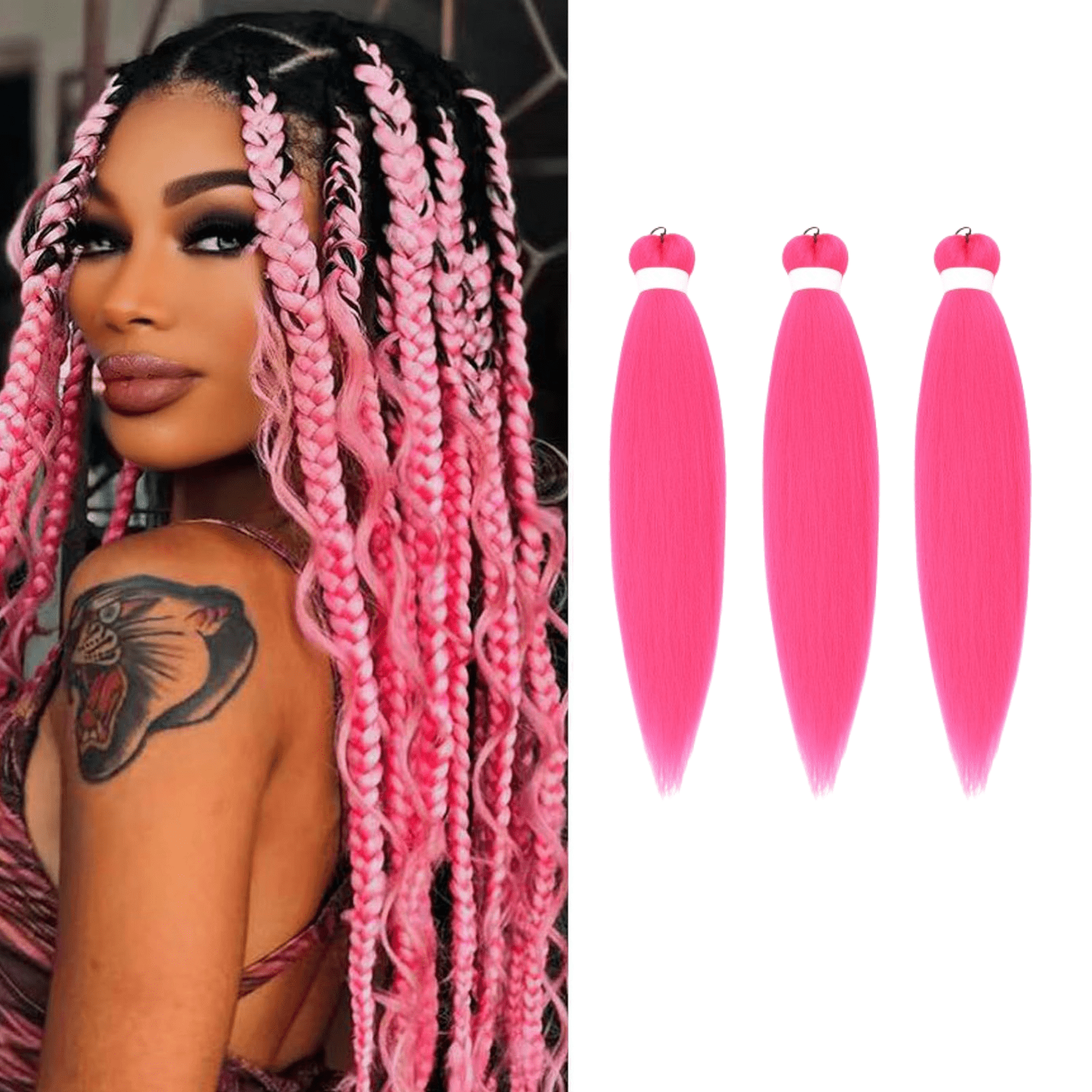 Pink Hair Extensions, 26 Inch 3 Packs Braiding Hair Pre Stretched