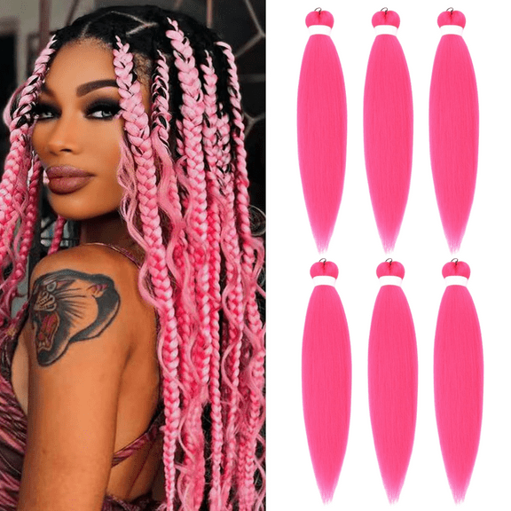 Pink Hair Extensions, 26 Inch 6 Packs Braiding Hair Pre Stretched Purple Yaki Braiding Hair Synthetic Hair Colored Braiding Hair Crochet Hair