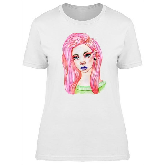 Pink Hair Girl T-Shirt Women -Image by Shutterstock, Female 3X-Large