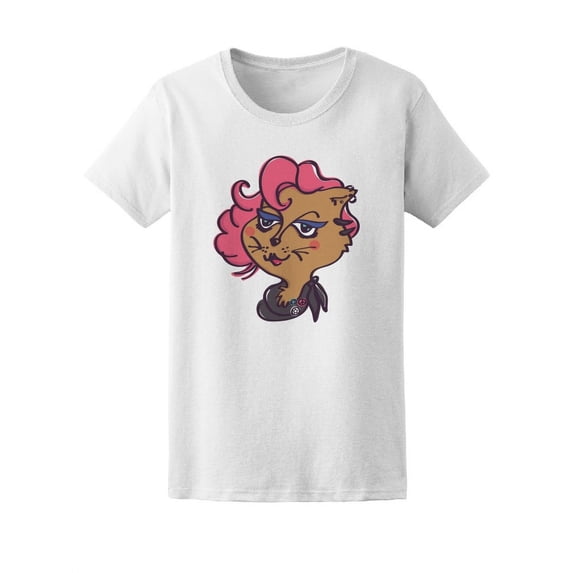 Pink Hair Rocker Cat T-Shirt Women -Image by Shutterstock, Female Small