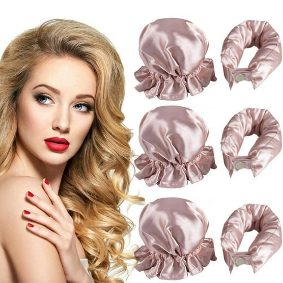 Pink Hair Rollers Heatless Curling Set,6Pcs Satin Heatless Hair Curlers,Heatless Curling Rod Headband,Hair Roller Heatless Curls with Cap for All Hair Types,No Heat Curling to Sleep in Overnight