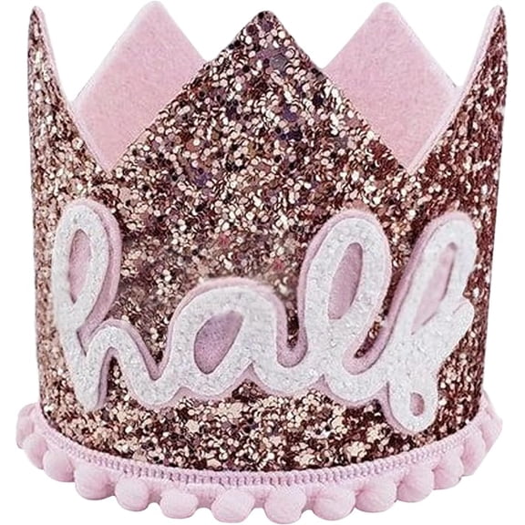 Pink Half Birthday Crown Glitter 6 Month Celebration Hat
