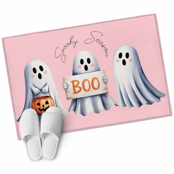 Pink Halloween 2'x3' Washable Rug, Cute Ghost Modern Art Non-Slip Soft Doormat Area Rugs for Entrance Bathroom Bedsides, Carpet for Kitchen Bedroom, Entryway Floor Mat