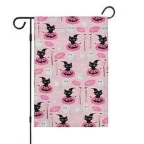 Pink Halloween Black Cats Ghosts and Pumpkins Fall Garden Flags 12.5"x18" Double Side,Small Yard Flags for Outside,Outdoor Fall Decor,Autumn Funny Garden Flag Yard Decoration