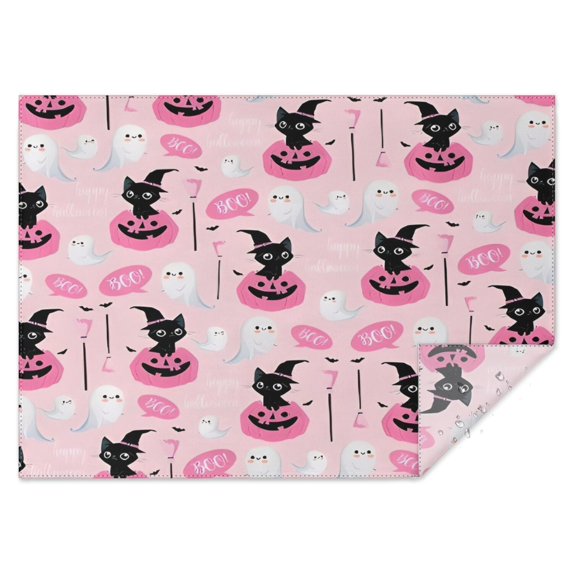 Pink Halloween Black Cats Ghosts and Pumpkins Rectangle Tablecloth 60"x84",Waterproof Polyester Rectangle Table Cloth, Wipeable Spillproof Polyester Tablecloth for Dining, Camping, Indoor and Outdoor
