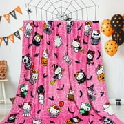 Pink Halloween Blanket Gifts for Women Girls Kids, Cute Hello Kitty Throw Blankets