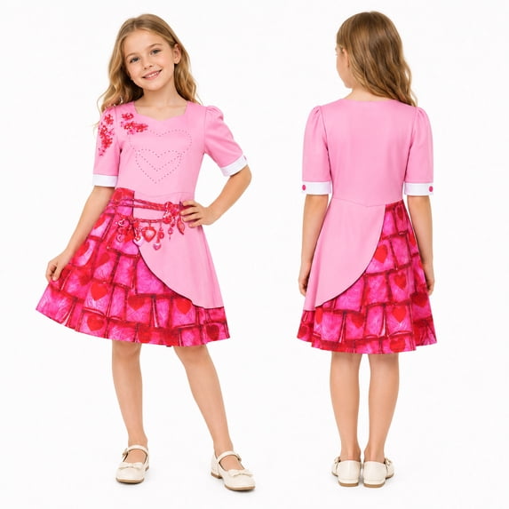 Pink Halloween Costumes Rise of Red Cosplay Dress, Puff Sleeve Dress Outfit, Dress-Up Apparel for Anime Themed Party Events