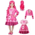 thumbnail image 1 of Pink Halloween Costumes Rise of Red Cosplay Set of 3, Fashion Jacket, Dress and Wig Outfit, Halloween Dress-Up for Anime Themed Party Events, 1 of 8