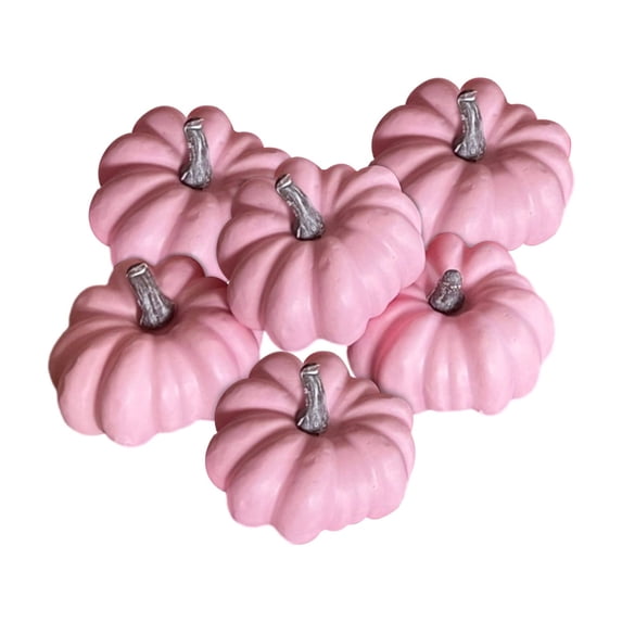 Pink Halloween Decorations 6 Pack 3 Inch Small Faux Pumpkins Pastel Fall Decor for Halloween Student Shower Gender Reveal Tiered Tray Table Decor for Home