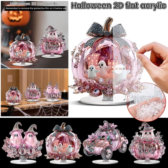Pink Halloween Decorations | Cute Pink Ghost Figurine Acrylic Tabletop Sign | Halloween Decorations for Home | Spooky Chic Halloween Party Decor Gift