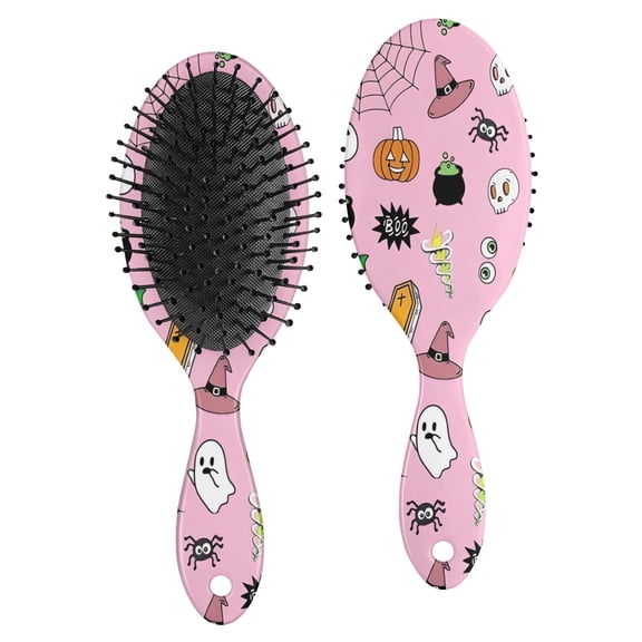 Pink Halloween Elements Pattern Hair Brush,Girls Detangling Hair Brush,Glide Through Tangles with Ease for Wet & Dry Hair,8.8"X2.8"