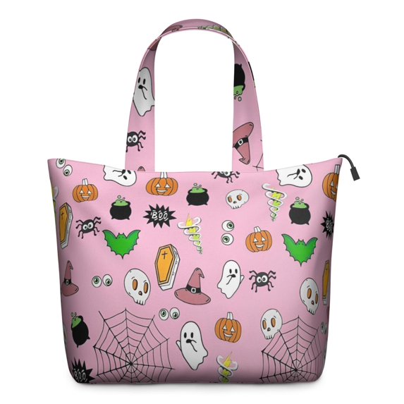 Pink Halloween Elements Pattern Travel Tote Bags for Women Carry On,Large Weekender Bags for Women Travel,Multi Functional Duffle Bag for Work,Shopping,Sports