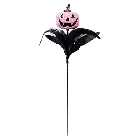 Pink Halloween Feather Pumpkin Skull Bouquet, Spooky Home Decor Centerpiece Table Decorative Vase Filler