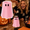 thumbnail image 1 of Pink Halloween Ghost Can Holder, Cute Ghost Table Decor Can Cooler, Reusable Beverage Sleeve, Universal Drink Holder for Soda Beer Party Decoration, 4.33in, 1 of 9