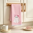 thumbnail image 1 of Pink Halloween Ghost Kitchen Towel, Cute Ghost with Pink Bow Decorative Dish Hand Towel, Soft Absorbent Towel for Fall Halloween Farmhouse Kitchen Home Decor, 1 of 8
