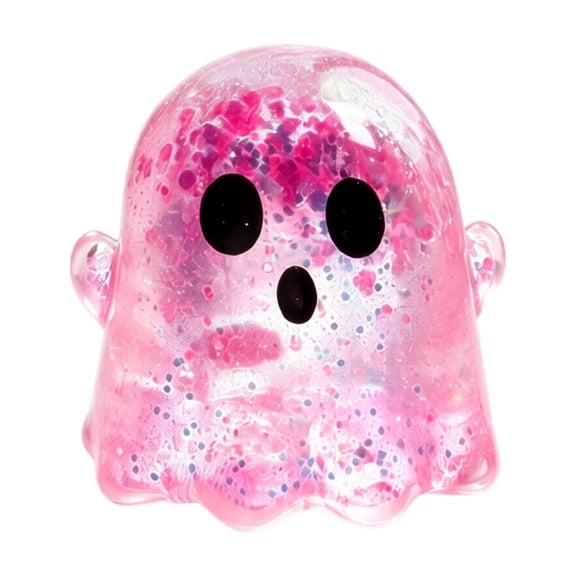 Pink Halloween Ghost Squishy Toy with Glitter Filling, Squeezable Relaxation Squeeze Toy for Kids and Adults, Halloween Party Favors