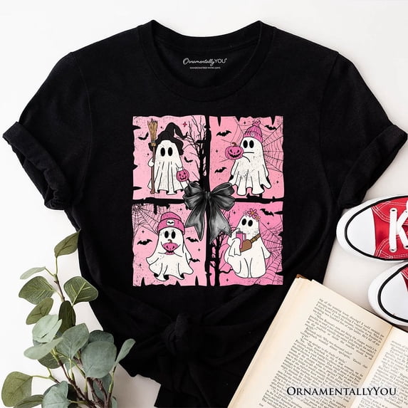 Pink Halloween Ghost T-Shirt, Coquette Spooky Season Tee for Girly Aesthetic