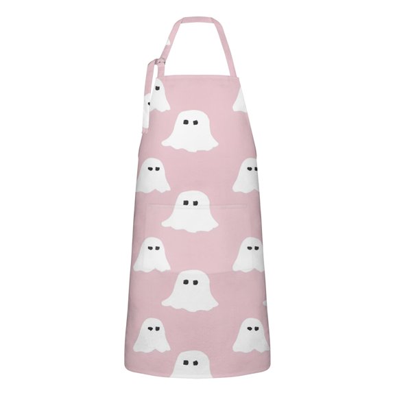 Pink Halloween Ghosts Apron-Garden Aprons for Women with Pockets-Cotton Linen Waterproof Kitchen Cooking Gardening Aprons Adjustable for Kitchen,Cooking,BBQ and Salon 32"x27"