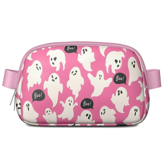 Pink Halloween Ghosts with Boo Cute Fanny Packs for Women,Travel Waterproof Crossbody Fanny Bags Waist Purse for Women Anti Theft Adjustable Strap for Running Travel Cycling