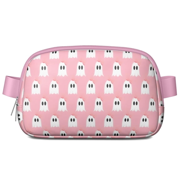 Pink Halloween Ghosts with Bows Cute Fanny Packs for Women,Travel Waterproof Crossbody Fanny Bags Waist Purse for Women Anti Theft Adjustable Strap for Running Travel Cycling