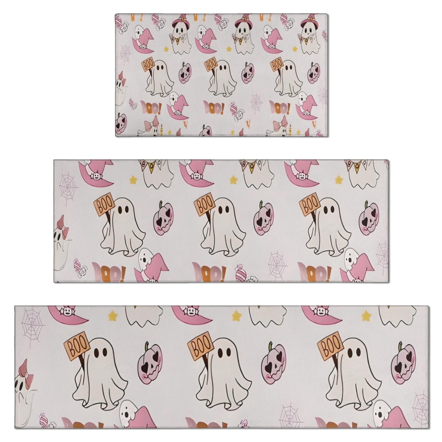 Pink Halloween Ghosts Kitchen Rugs Sets Of 3,Kitchen Runner Rugs Non ...