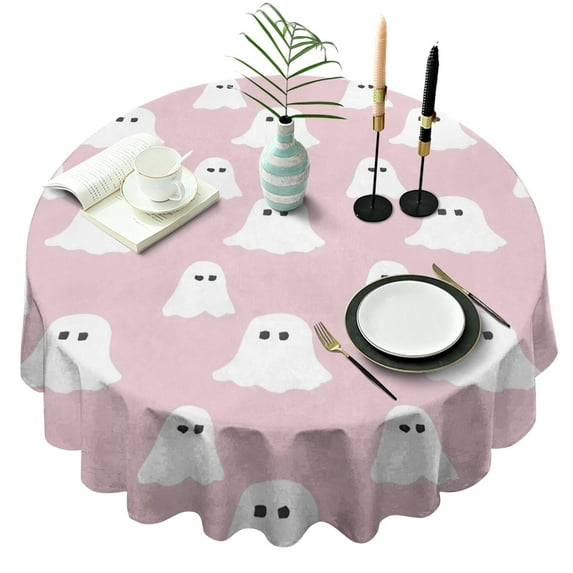 Pink Halloween Ghosts Round Tablecloth 60"x60",Wrinkle Wipeable Table Cloth for Kitchen Dining Room Picnic Patio Party