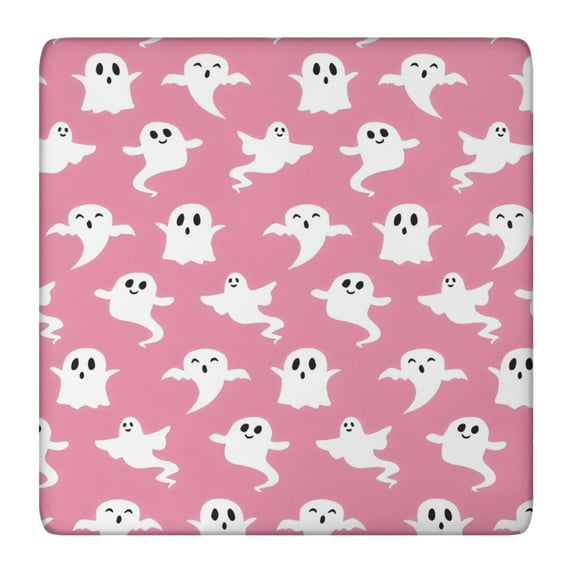 Pink Halloween Ghosts Square Fitted Tablecloth with Elastic Edge,Square Table Cover,Washable Elastic Table Cover for Home Kitchen Party Decor 36"x36"