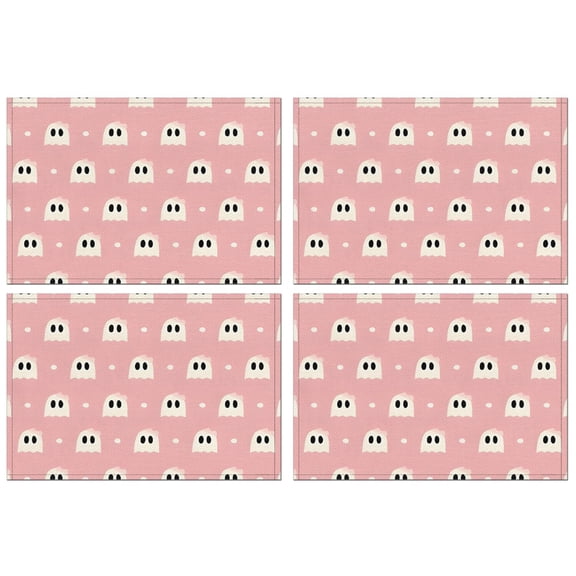 Pink Halloween Ghosts Summer Placemats Table Placemats Set Of 4-Linen Kitchen Washable Placemats Table Mats 11.8"x17.7" Non-Slip Heat Resistant