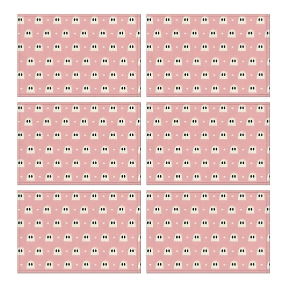Pink Halloween Ghosts Summer Placemats Table Placemats Set Of 6-Linen Kitchen Washable Placemats Table Mats 11.8"x17.7" Non-Slip Heat Resistant