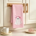 thumbnail image 1 of Pink Halloween Hand Towel for Bathroom and Kitchen Decor, 23.6 x 15.8 Inch Soft Absorbent Waffle Weave Towel with Cute Ghost and Bow Design, Fall Home Textile Accessory, 1 of 8