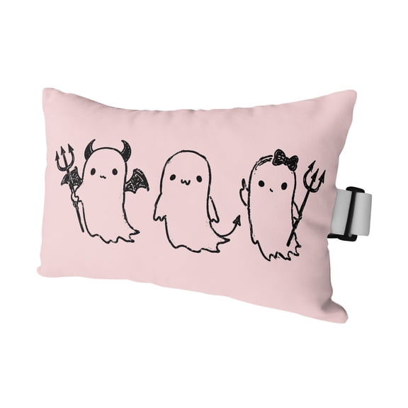 Pink Halloween Outdoor Pillows for Chaise Lounge Chair Waterproof Lumbar Pillows with Insert&Adjustable Elastic Strap Beach Headrest Pillow Funny Ghost Cute Cartoon Spooky Neck Pool Pillow 11"x16"