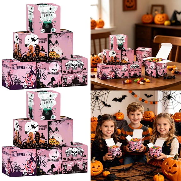 Pink Halloween Paper Cube Boxes For Candy Party Favors 12 Count