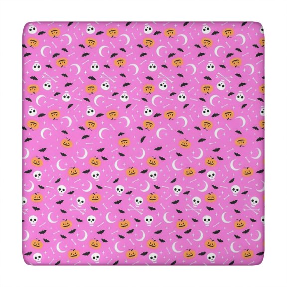 Pink Halloween Pattern Square Fitted Tablecloth with Elastic Edge,Square Table Cover,Washable Elastic Table Cover for Home Kitchen Party Decor 34"x34"