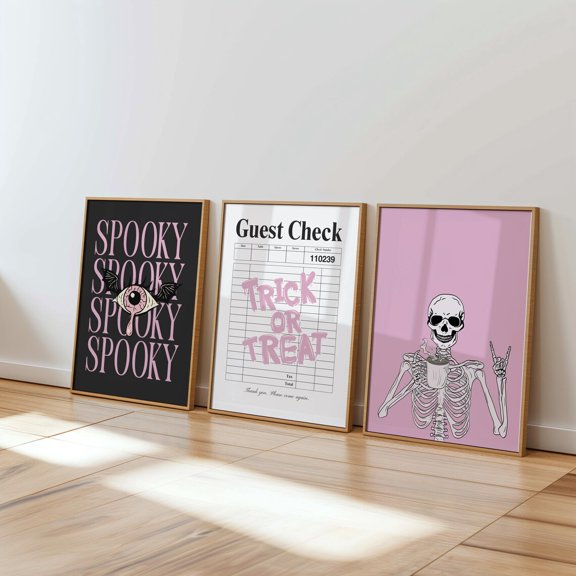 Pink Halloween Prints Set Of 3, Preppy Coquette Dorm Wall Art