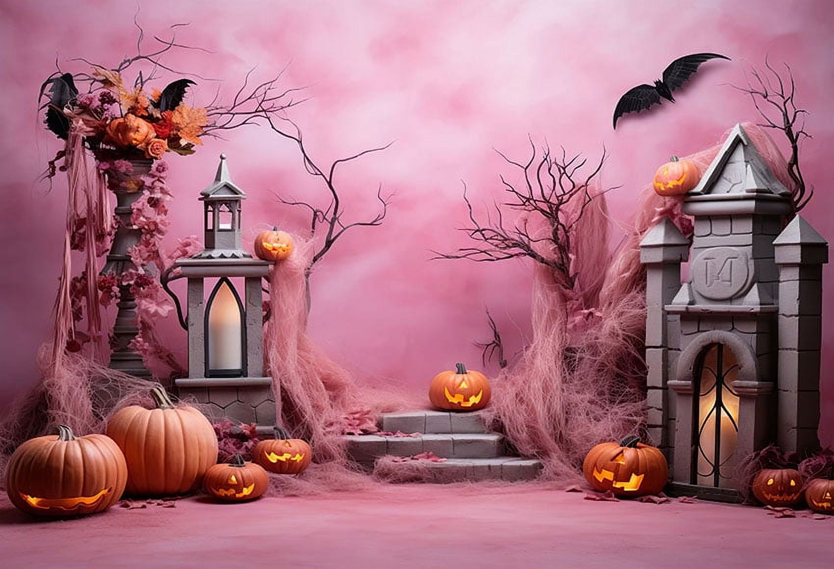 Pink Bat Spooky One Halloween Arch Birthday Backdrop