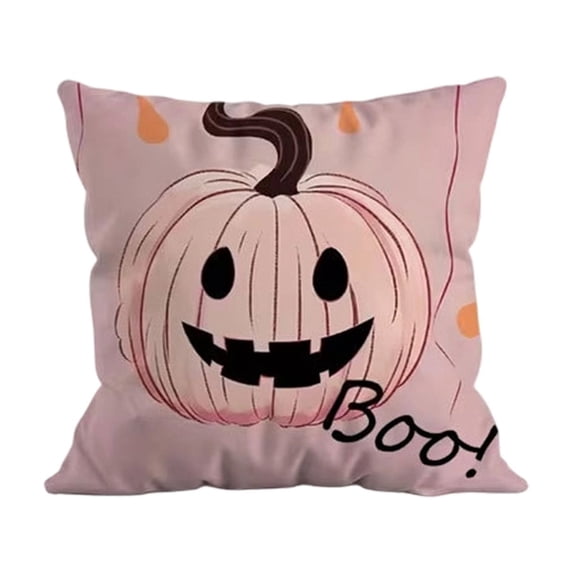 Pink Halloween Pumpkin Pillow Covers, 18''x18'' Boo Ghost Decor | Fabric Pink Halloween Pillow Covers with Pumpkin Ghost Design, Sofa Bedroom Fall Decor