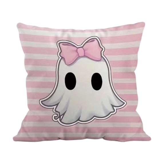 Pink Halloween Pumpkin Pillow Covers, 18''x18'' Boo Ghost Decor | Fabric Pink Halloween Pillow Covers with Pumpkin Ghost Design, Sofa Bedroom Fall Decor