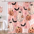 thumbnail image 1 of Pink Halloween Shower Curtain, Cute Ghost Pumpkin Black Bat Boo Shower Curtain for Bathroom, Funny Cartoon Spooky Halloween Fabric Bath Curtain Set with Hooks, 70X72IN, 1 of 3